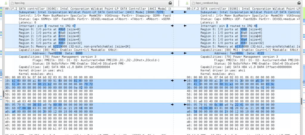 L13 M2 SATA coreboot lspci diff meld