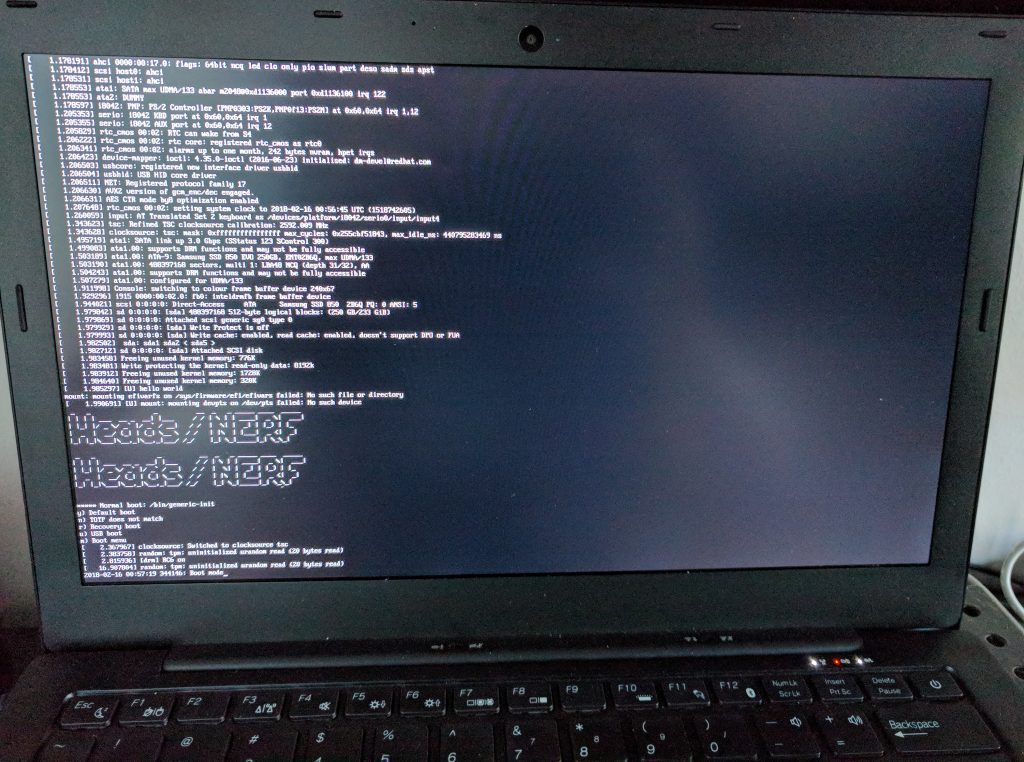 Heads booting on a Librem 13v2 TPM