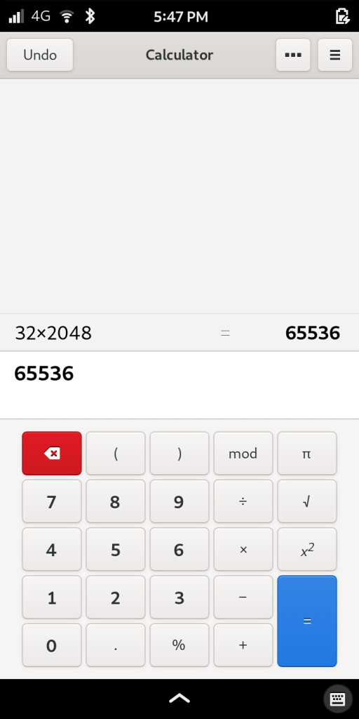 Librem 5, the most secure phone, showing calculator