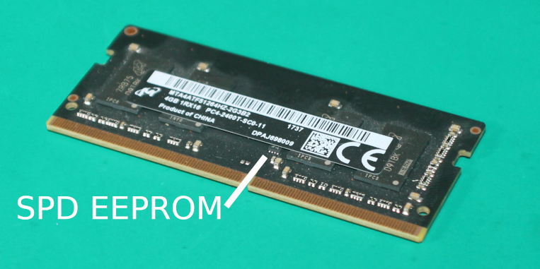 Photo of a DDR4 SO-DIMM with the SPD EEPROM chip marked
