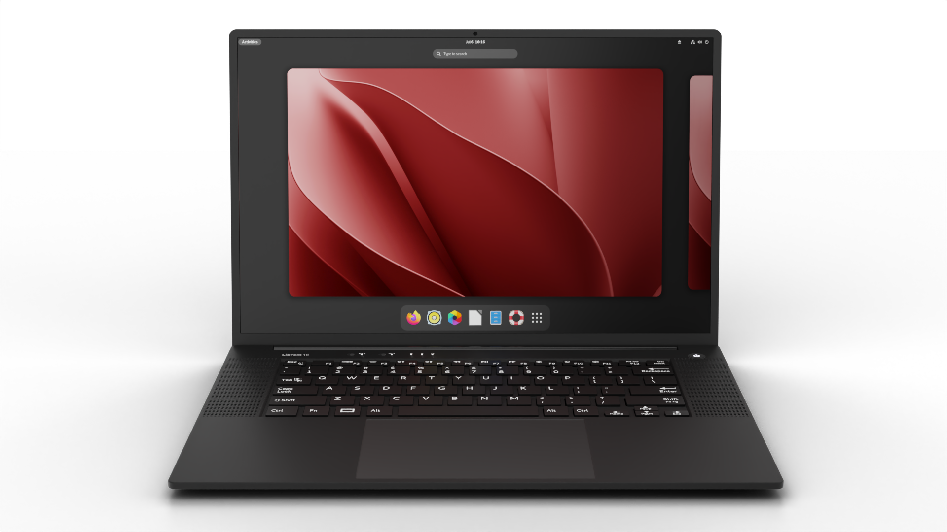 Librem 16 displaying PureOS desktop, demonstrating blank space